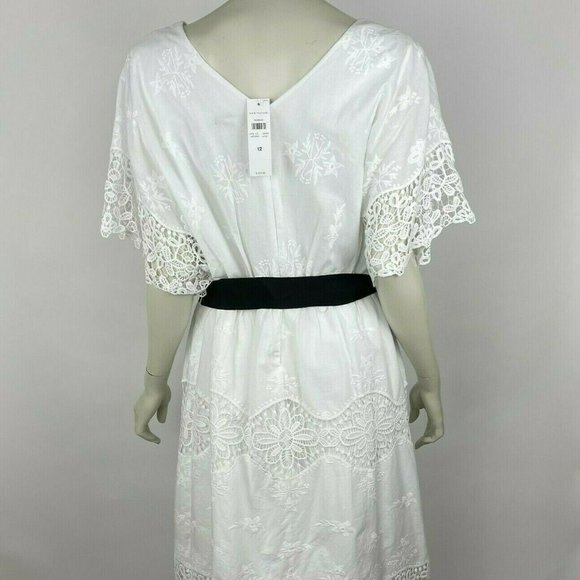 Ann Taylor Lace Belted Dress V-neck Lined Embroidered‎ Cotton Women 12 NWT $169 - Picture 2 of 14